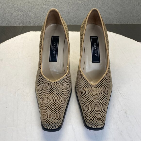 Sergio Cerruti Roma Shoes - Sergio Cerruti Roma Womens Gold Leather Square Toe Heels,Size 41,Preppy